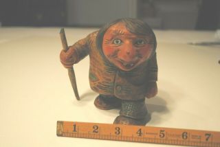 Vintage Rare Otto Sveen Hand Carved Male Troll With Walking Stick 6