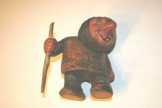 Vintage Rare Otto Sveen Hand Carved Male Troll With Walking Stick 8