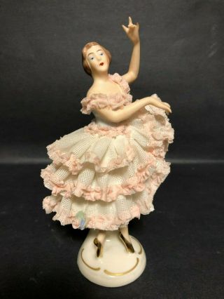 ANTIQUE DRESDEN GERMANY BALLERINA FIGURINE LACE 180/1 PORCELAIN CROWN GREEN MARK 7