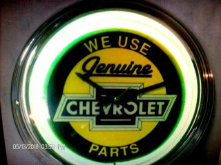 Chevrolet Neon Clock Art Deco Dealer Showroom & Service Advertising Sign