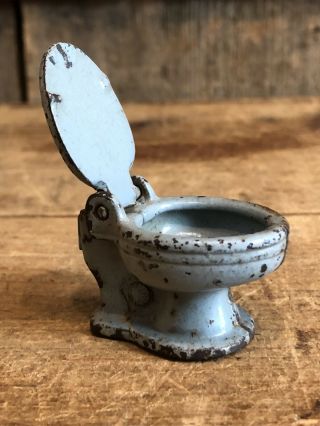 Antique Cast Iron Miniature Doll House Bathroom Furniture Blue Toilet Kilgore