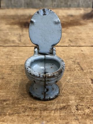 Antique Cast Iron Miniature Doll House Bathroom Furniture Blue Toilet Kilgore 2