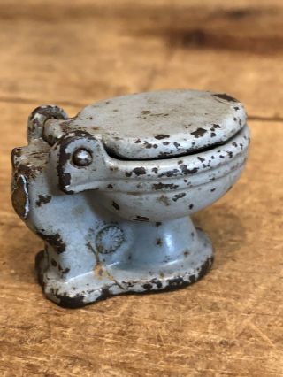 Antique Cast Iron Miniature Doll House Bathroom Furniture Blue Toilet Kilgore 5