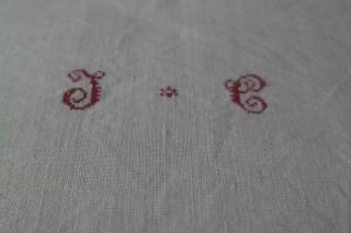 Exquisite Antique French Linen Cloth Tablecloth Throw Red Monogram Handwork M70