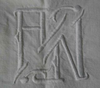 French Antique Linen Sheet Metis Linen Monogram A.  N Dowry Trousseau 114x83 " M69