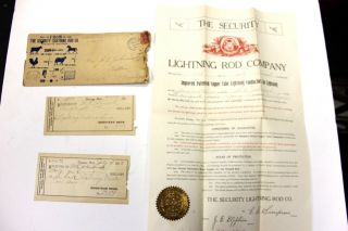 Rare - 1908 The Security Lightning Rod Co.  Burlington,  Wisc.  Papers