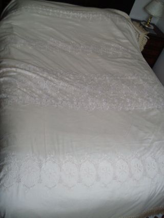 Vintage Cream Linen Bed Spread / Cover / Throw 7 