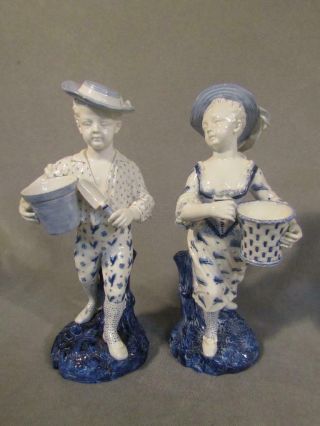 Pair Antique Royal Worcester Porcelain Figural 10 " Vases Of Gardeners