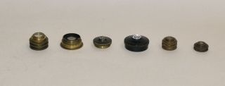 6 x old objective lens / nosepiece for early brass microscope. 2