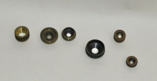 6 x old objective lens / nosepiece for early brass microscope. 3