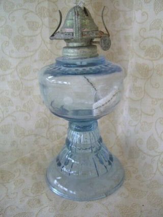 Vintage Blue Pressed Glass Oil Lamp Base No Chimney