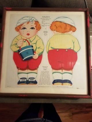 1931 Framed Colored Fabric Doll Pattern,  Jack,  Of Jack & Jill Nursery Rhyme Fame