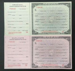 1931 Prohibition Medical Liquor Alcohol Prescription Forms & Duplicate