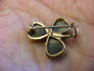 Vintage Tiny Tiger Eye Clover Shape Brooch Pin 181 4