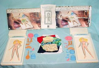 2 Vintage 1981 Tomy Flip And Fold Fashions W/ Fabric & Accessories Made In Usa