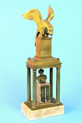 Antique L.  Lange Figural Thermometer Brass & Marble Monument W/ Gilt Eagle Rare