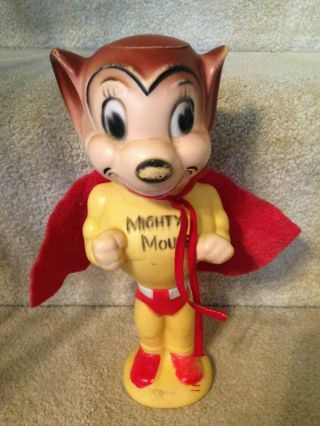 Vintage 1950s Terryton Mighty Mouse Rubber Plastic Toy With Cape 9 - 1/2 " Tall