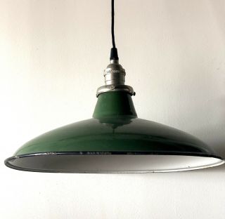 Vintage Industrial Green Porcelain Enamel Pendant Light Shade Lamp Rustic Farm