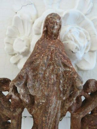 THE BEST Old French CAST METAL Cross Fragment MADONNA ROSES Chippy Rusty PATINA 2