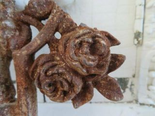 THE BEST Old French CAST METAL Cross Fragment MADONNA ROSES Chippy Rusty PATINA 4