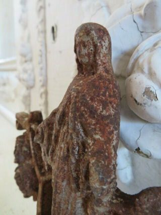 THE BEST Old French CAST METAL Cross Fragment MADONNA ROSES Chippy Rusty PATINA 7