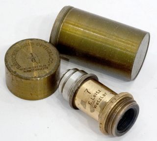 Antique Vintage E Leitz Microscope 7 Objective Lens Bausch Lomb Brass Tube Case