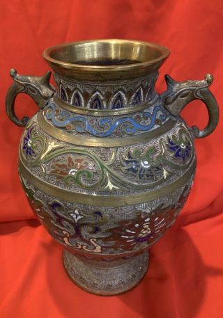Antique Large Japanese/asian Champleve Cloisonné’vase,  In Multi Color