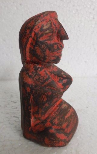 Vintage Hand Carved Indian Tribal Folk Art Wooden Lady Statue,  Collectible