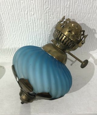 A Victorian Blue Glass Peg Oil Lamp Font