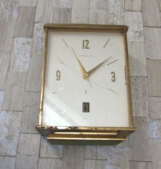 Tiffany & Co.  Solid Heavy Brass Table Clock Swiss Made Date Window Ss - 204