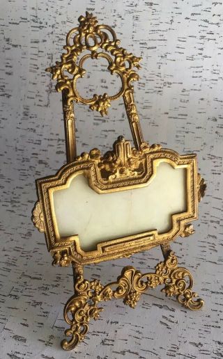 Antique Desk Top Letter Holder French Napoleon Iii Gilt Metal Marble Easel Stand