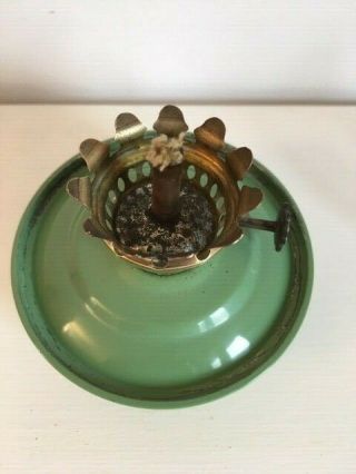 Vintage green enamel,  brass Kelly/ Nursery Oil Lamp - weighted base/clear shade 2