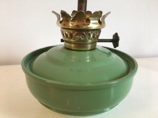 Vintage green enamel,  brass Kelly/ Nursery Oil Lamp - weighted base/clear shade 3
