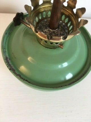 Vintage green enamel,  brass Kelly/ Nursery Oil Lamp - weighted base/clear shade 5