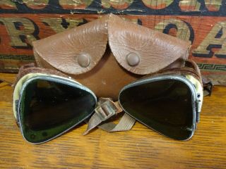 Antique Wwii Aviator Goggles Sunglasses Steampunk Cpc W/ Rare Case,  Lenses