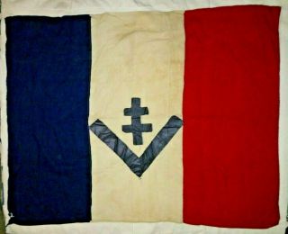 Rare Ww2 Large French Liberation Flag V For Victory Croix De Lorraine 1944