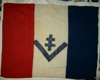 RARE WW2 LARGE FRENCH LIBERATION FLAG V FOR VICTORY CROIX DE LORRAINE 1944 2