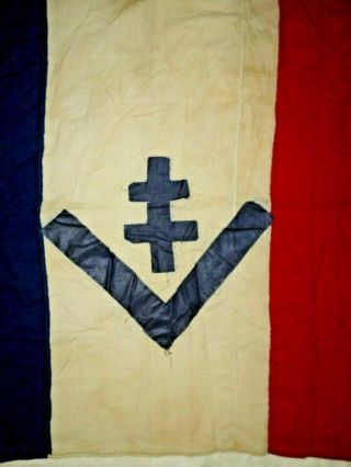 RARE WW2 LARGE FRENCH LIBERATION FLAG V FOR VICTORY CROIX DE LORRAINE 1944 3