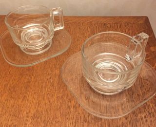 Joe Colombo Arno Glass Coffee Cups & Saucers X 2 C1960