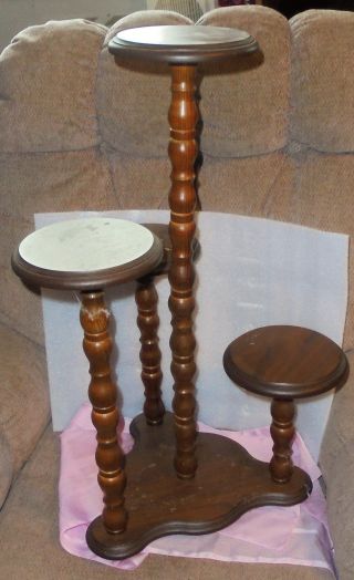 Vintage Retro 4 Tier Wood Flower Plant Pot Stand Table Twisted Legs