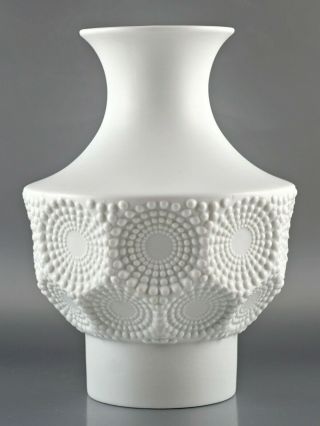 German Op Pop Art 18 - Kaiser 60s 70s Bisque Porcelain Circle Dots Relief Vase