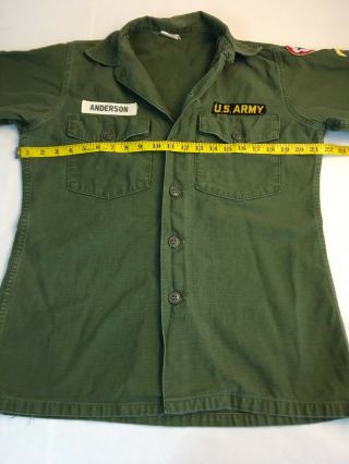 Vtg US Army Fatigue Shirt Men’s 15 1/2 x 35 Vietnam War OG 107 Sateen Patches 4