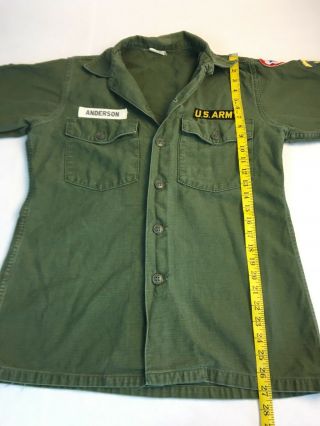 Vtg US Army Fatigue Shirt Men’s 15 1/2 x 35 Vietnam War OG 107 Sateen Patches 5