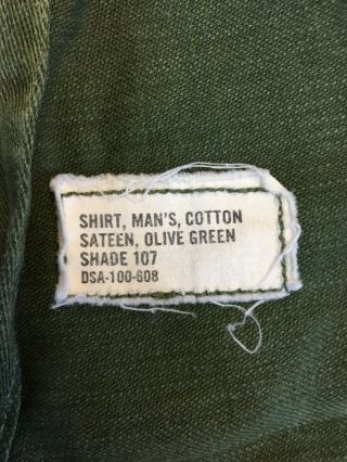 Vtg US Army Fatigue Shirt Men’s 15 1/2 x 35 Vietnam War OG 107 Sateen Patches 7
