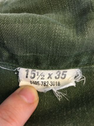 Vtg US Army Fatigue Shirt Men’s 15 1/2 x 35 Vietnam War OG 107 Sateen Patches 8