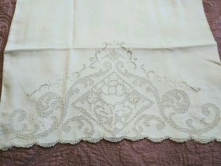 Gorgeous Vintage/antique Italian Punchwork Embroidered Linen Pillowcase 34 X 20 "