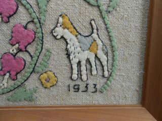 ANTIQUE 1933 SAMPLER SIGNED FRAMED ART STITCHERY,  Felt Applique Embroidery A K 4