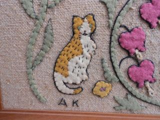 ANTIQUE 1933 SAMPLER SIGNED FRAMED ART STITCHERY,  Felt Applique Embroidery A K 5