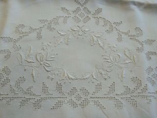 Gorgeous Vintage/antique Italian Punchwork Embroidered Linen Pillowcase 33.  5x21 "