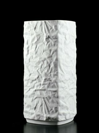 German Op Pop Art 4 - Krautheim 70s Matte Porcelain Wrinkle Relief Block Vase